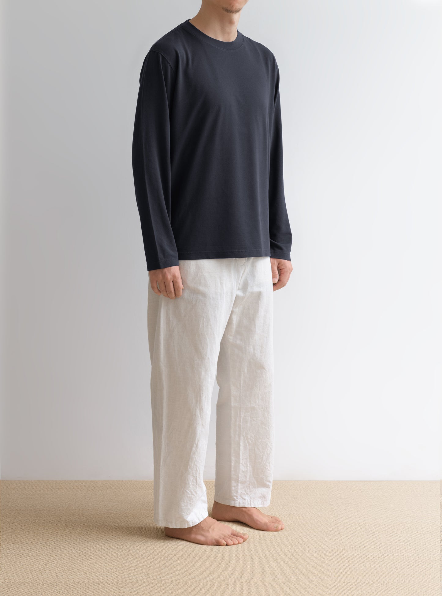 QINGWU Paper Yarn China-origin washed crew neck long-sleeve T-shirt
