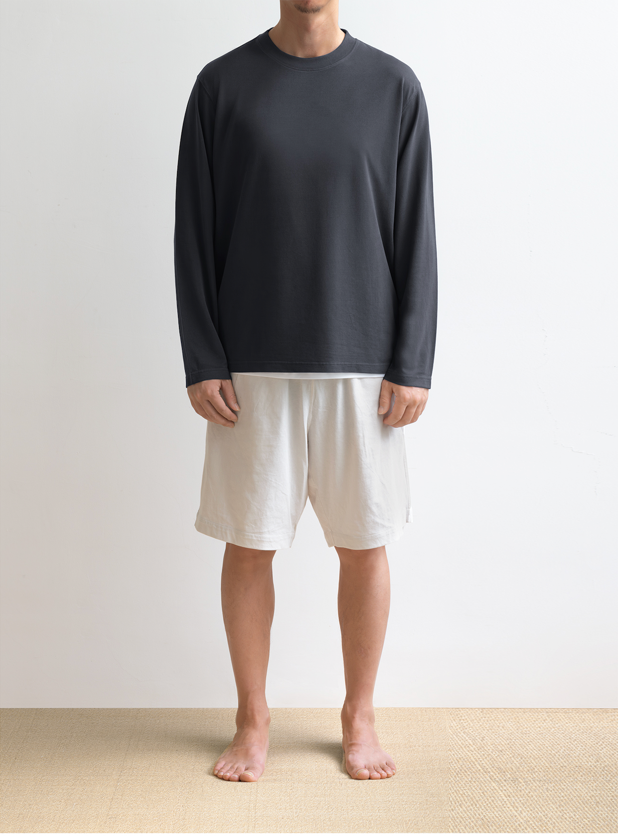 QINGWU Paper Yarn China-origin washed crew neck long-sleeve T-shirt