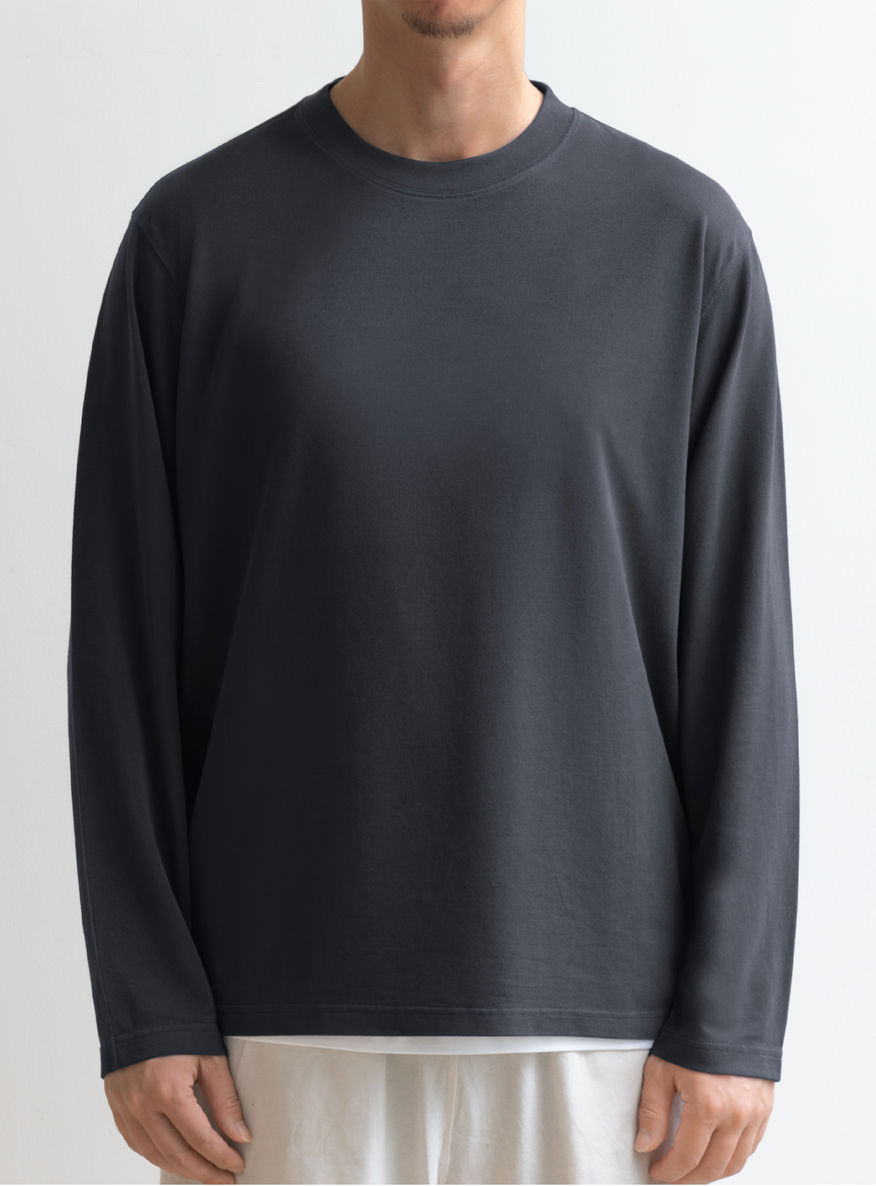 QINGWU Paper Yarn China-origin washed crew neck long-sleeve T-shirt