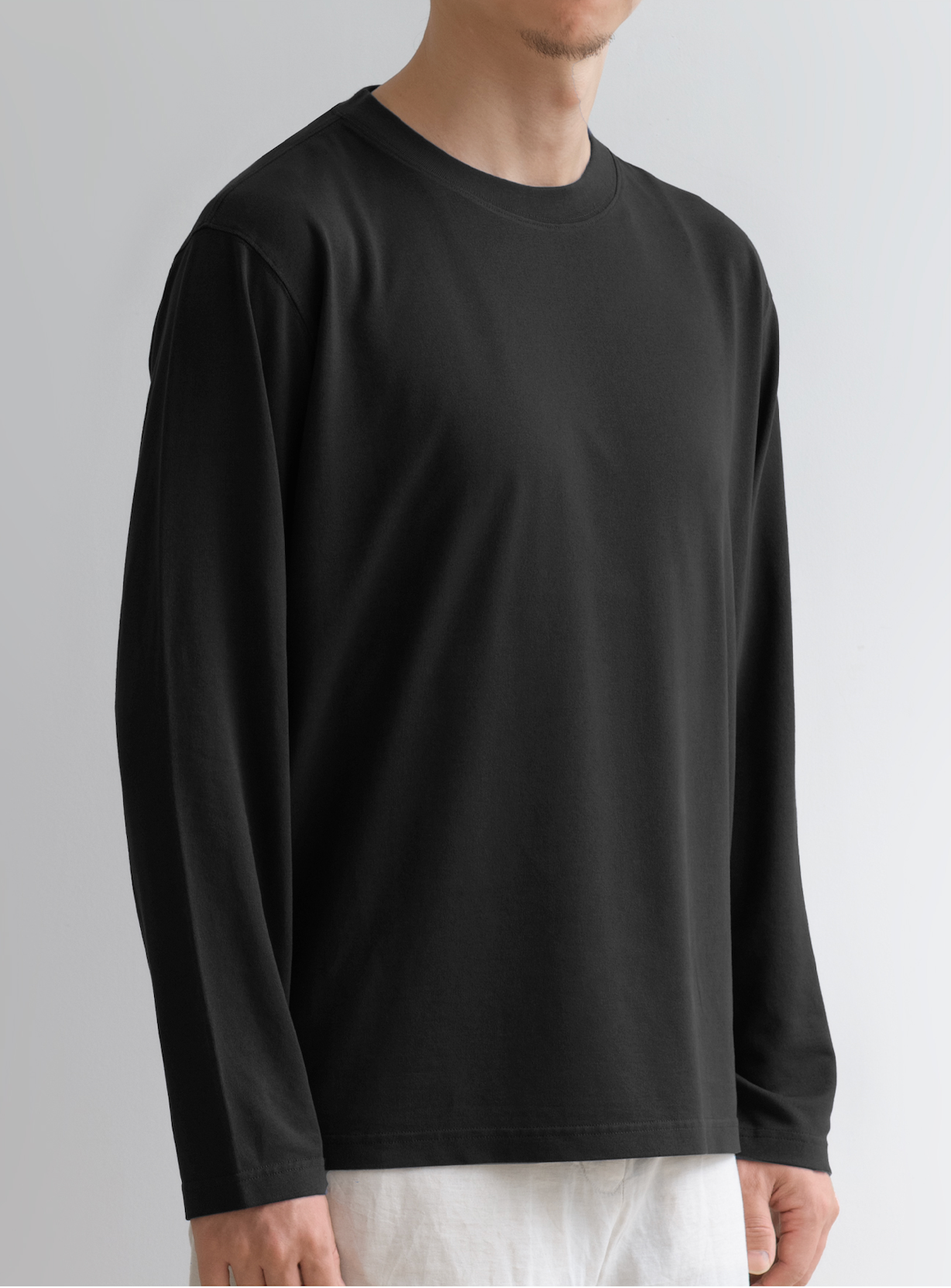 QINGWU Paper Yarn China-origin washed crew neck long-sleeve T-shirt