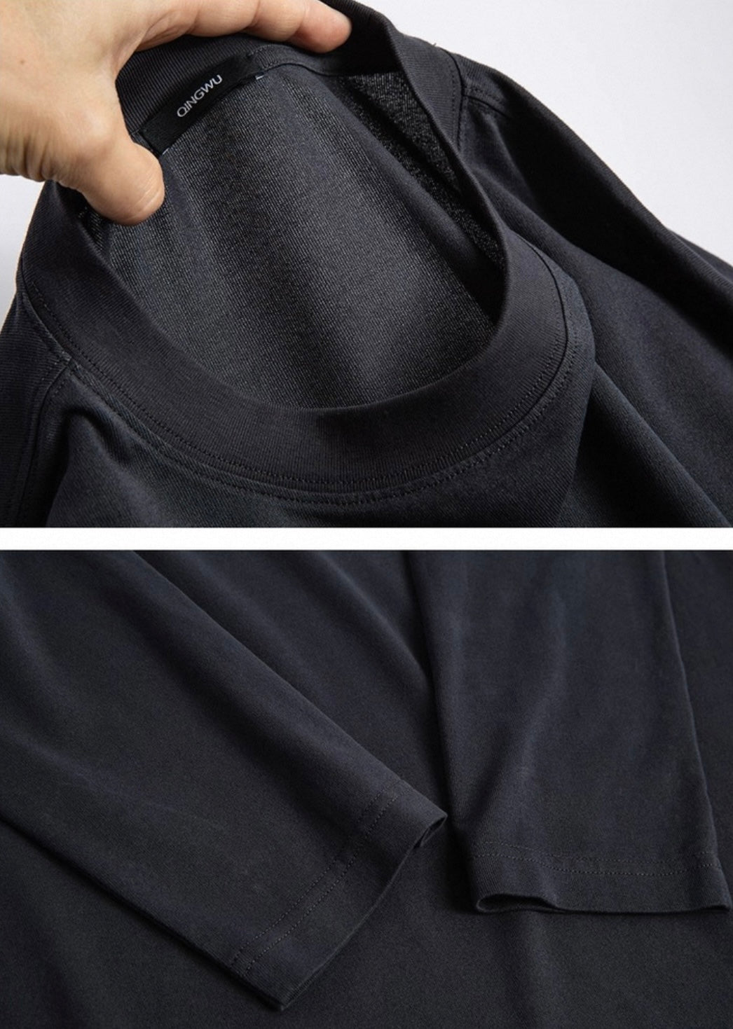 QINGWU Paper Yarn China-origin washed crew neck long-sleeve T-shirt