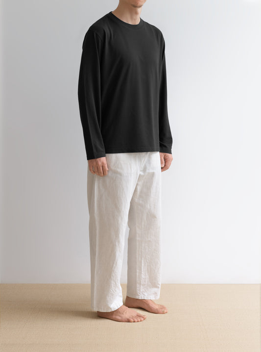 QINGWU Paper Yarn China-origin washed crew neck long-sleeve T-shirt