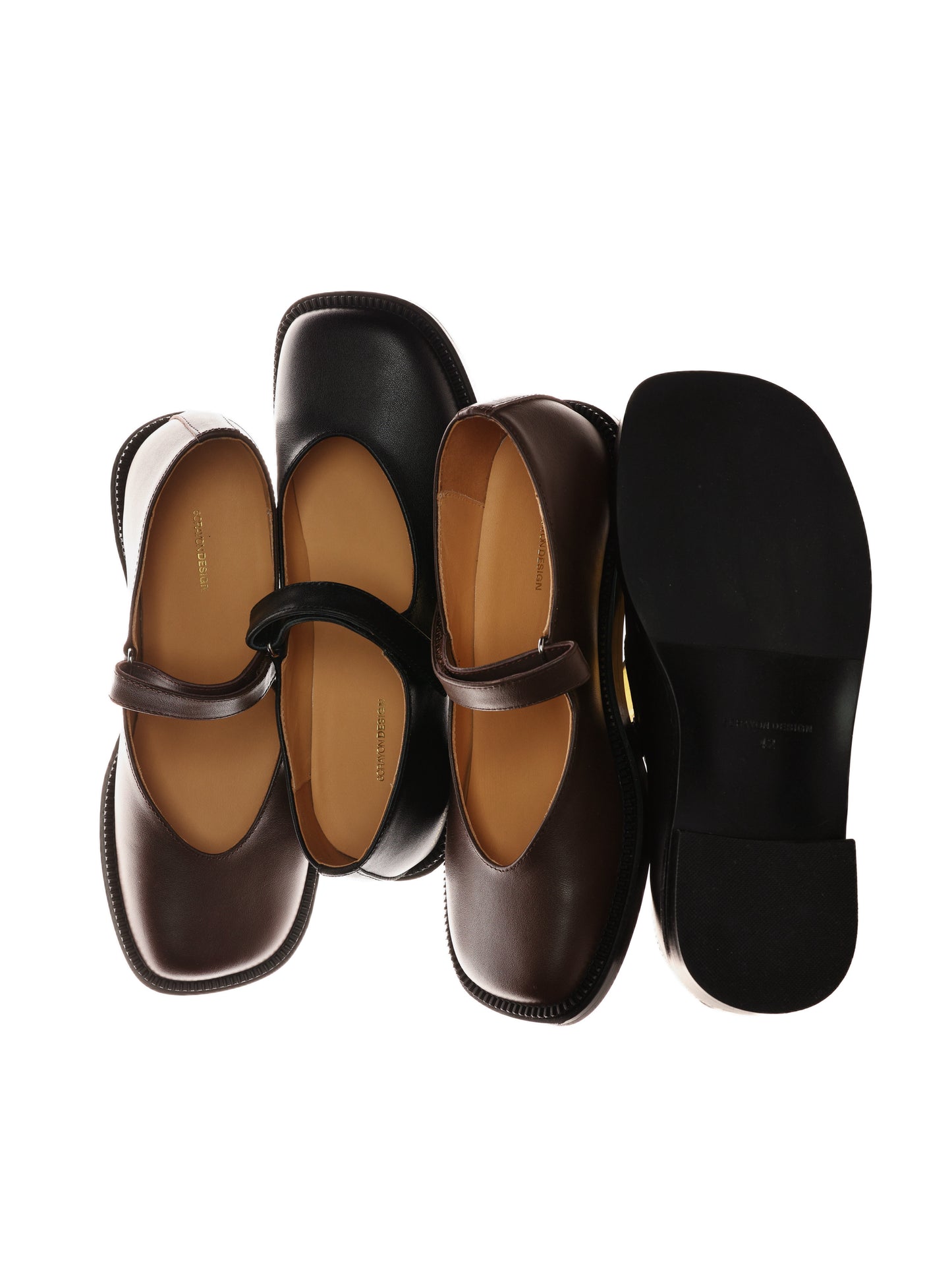 6CRAYON Unisex Brown Full-Grain Leather Mary Janes - Black