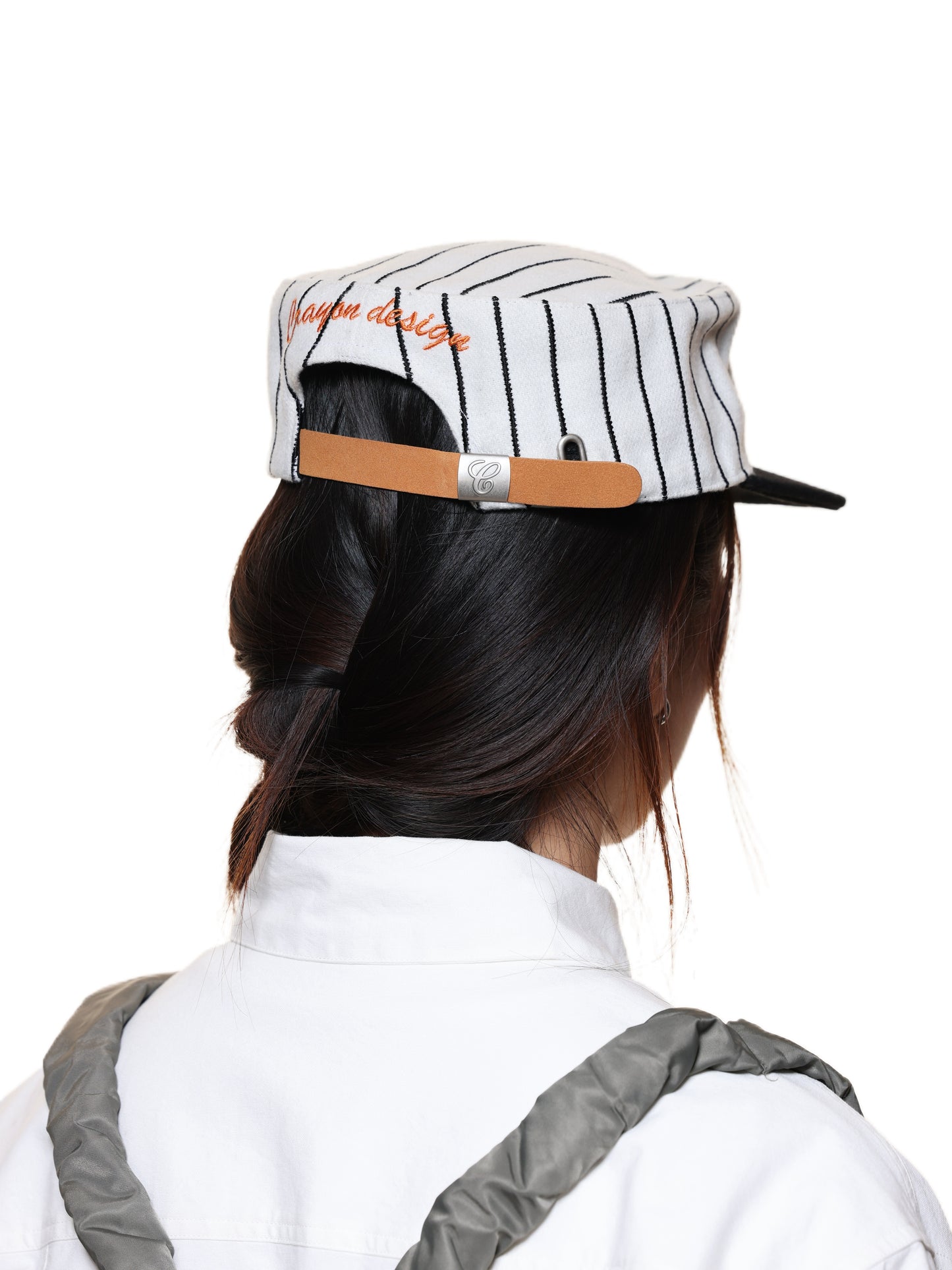 6CRAYON Retro Flat Top Baseball Cap - Striped Wool Blend with Embroidered Letters-Orange Logo