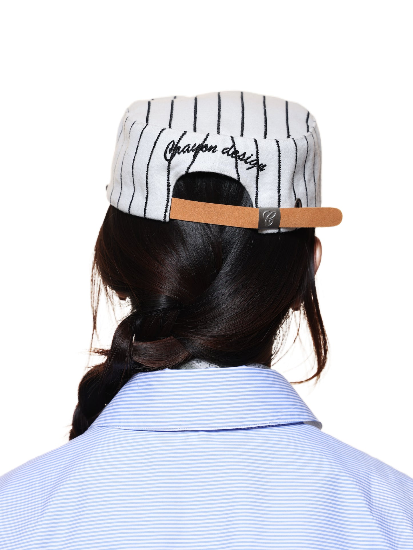 6CRAYON Retro Flat Top Baseball Cap - Striped Wool Blend with Embroidered Letters-Black Logo
