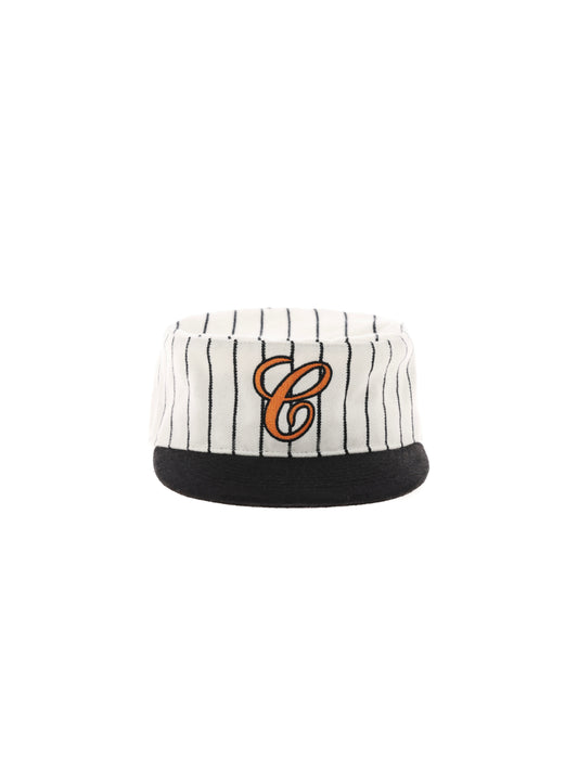6CRAYON Retro Flat Top Baseball Cap - Striped Wool Blend with Embroidered Letters-Orange Logo
