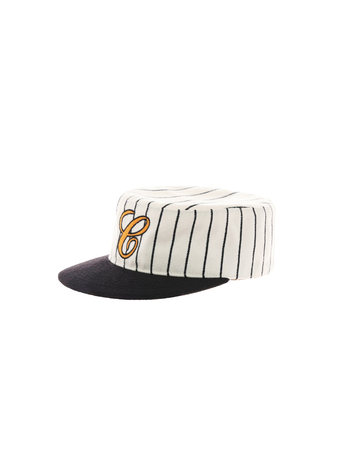 6CRAYON Retro Flat Top Baseball Cap - Striped Wool Blend with Embroidered Letters-Orange Logo