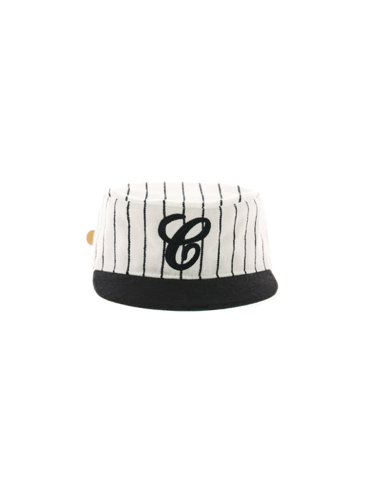 6CRAYON Retro Flat Top Baseball Cap - Striped Wool Blend with Embroidered Letters-Black Logo