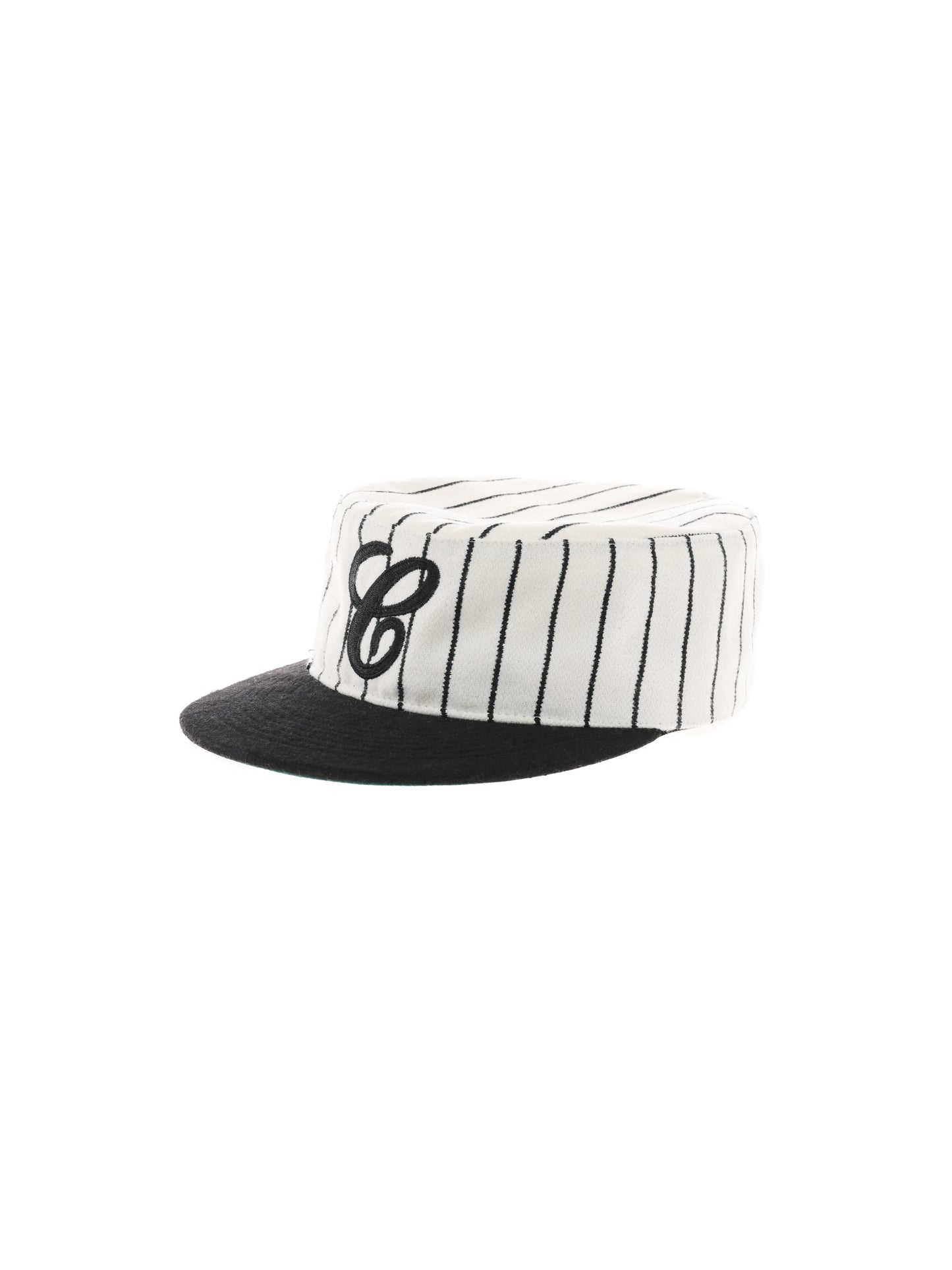 6CRAYON Retro Flat Top Baseball Cap - Striped Wool Blend with Embroidered Letters-Black Logo