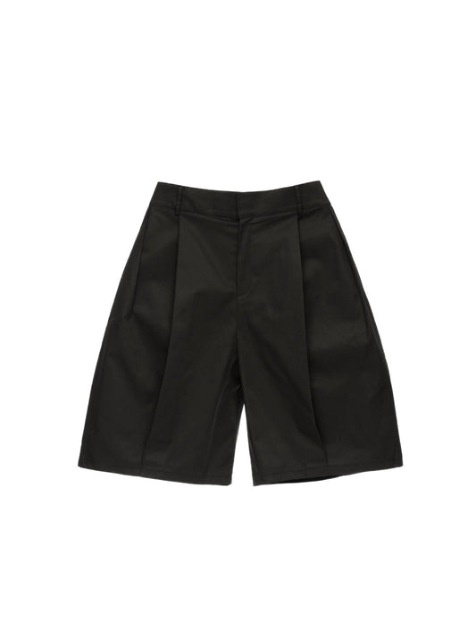 6CRAYON Elastic Waist Wide-Leg Shorts 2.0 – Double Pleated & Loose Fit with Coating
