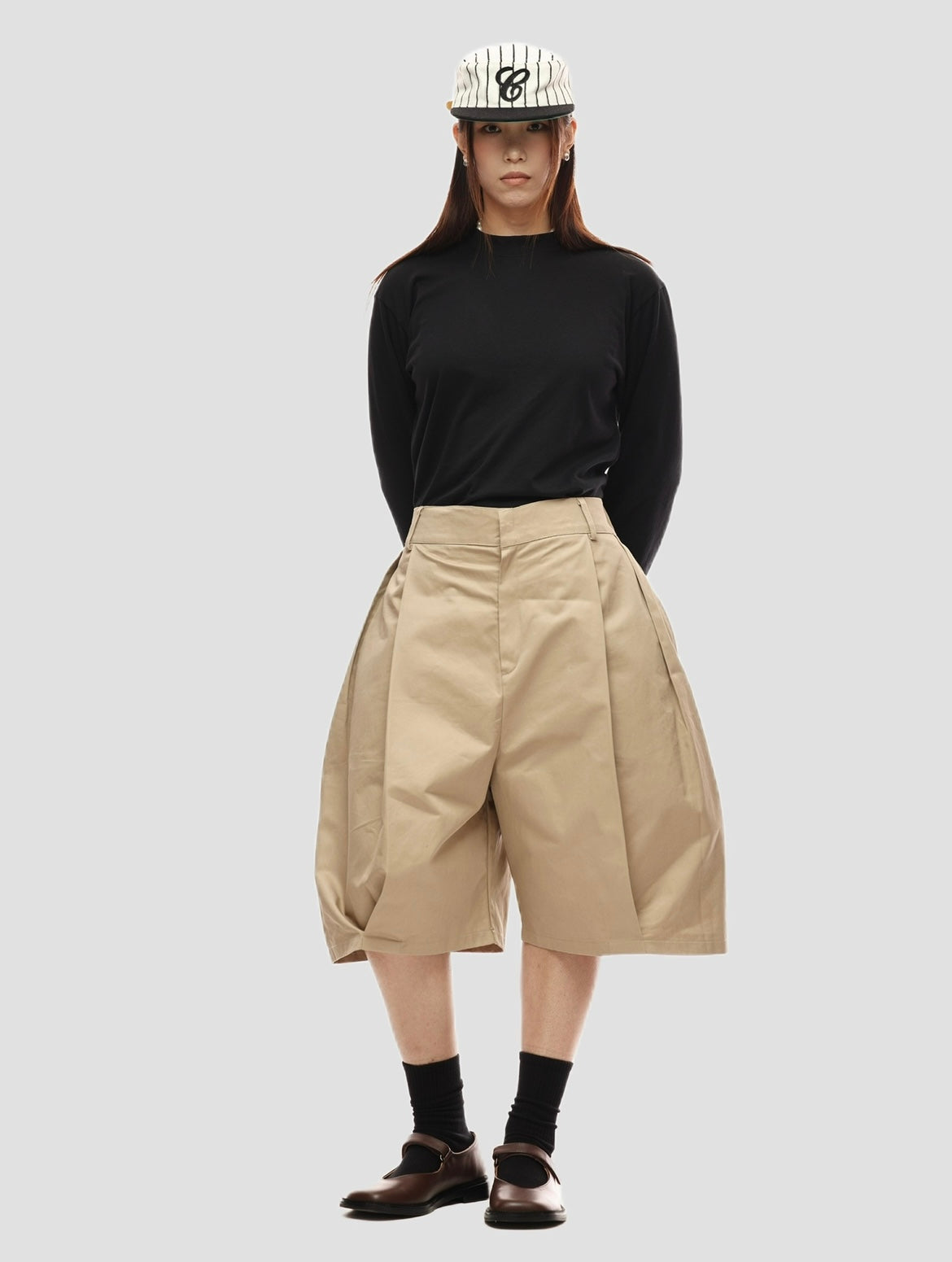 6CRAYON Elastic Waist Wide-Leg Shorts 2.0 – Double Pleated & Loose Fit with Coating